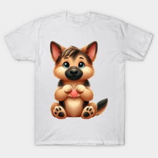 Valentine German Shepherd Dog Giving Heart Hand Sign T-Shirt